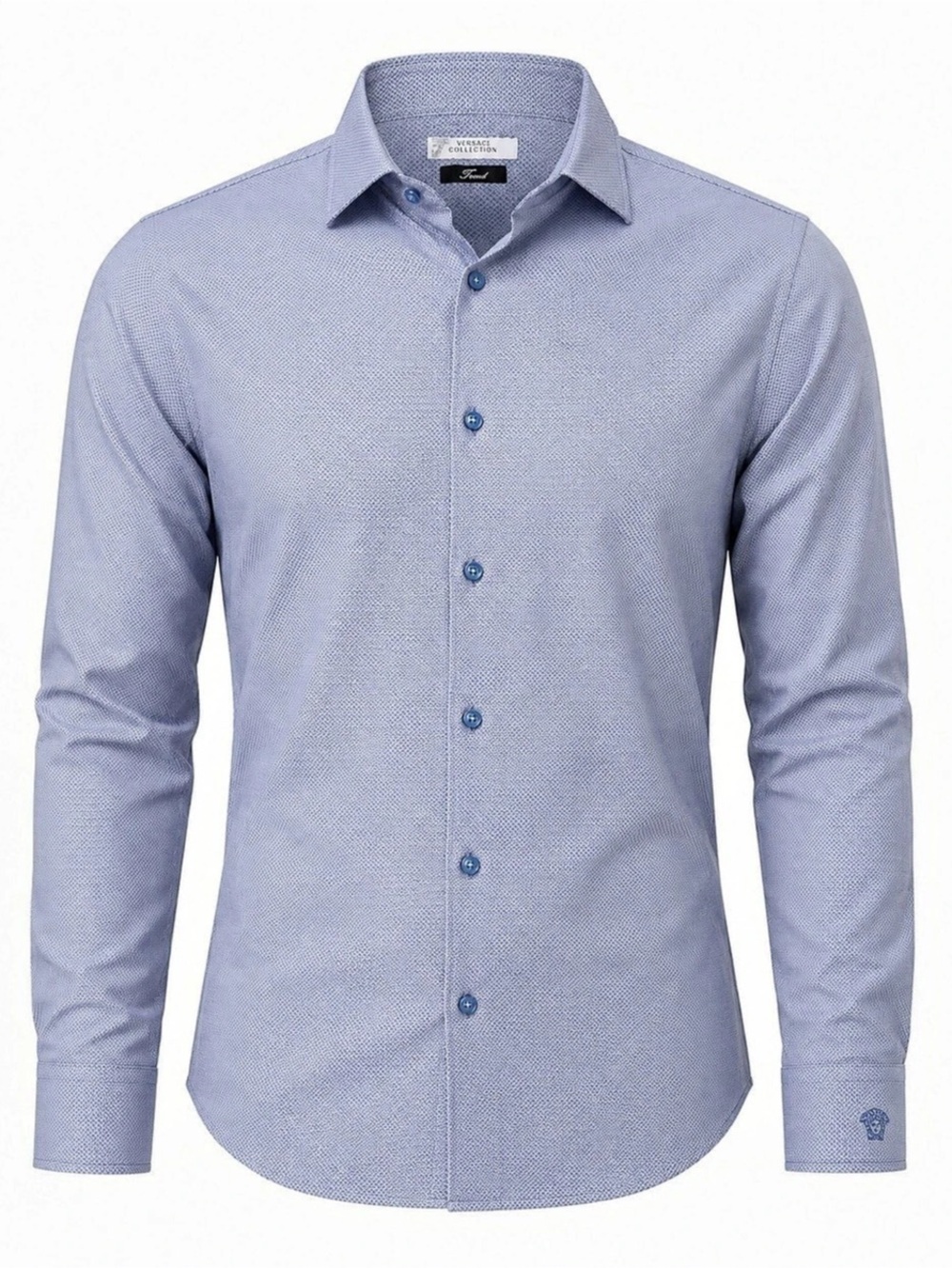 Versace Collection Trend Men’s Dress Shirt 40 Blue Micro Print Medusa Long Sleev